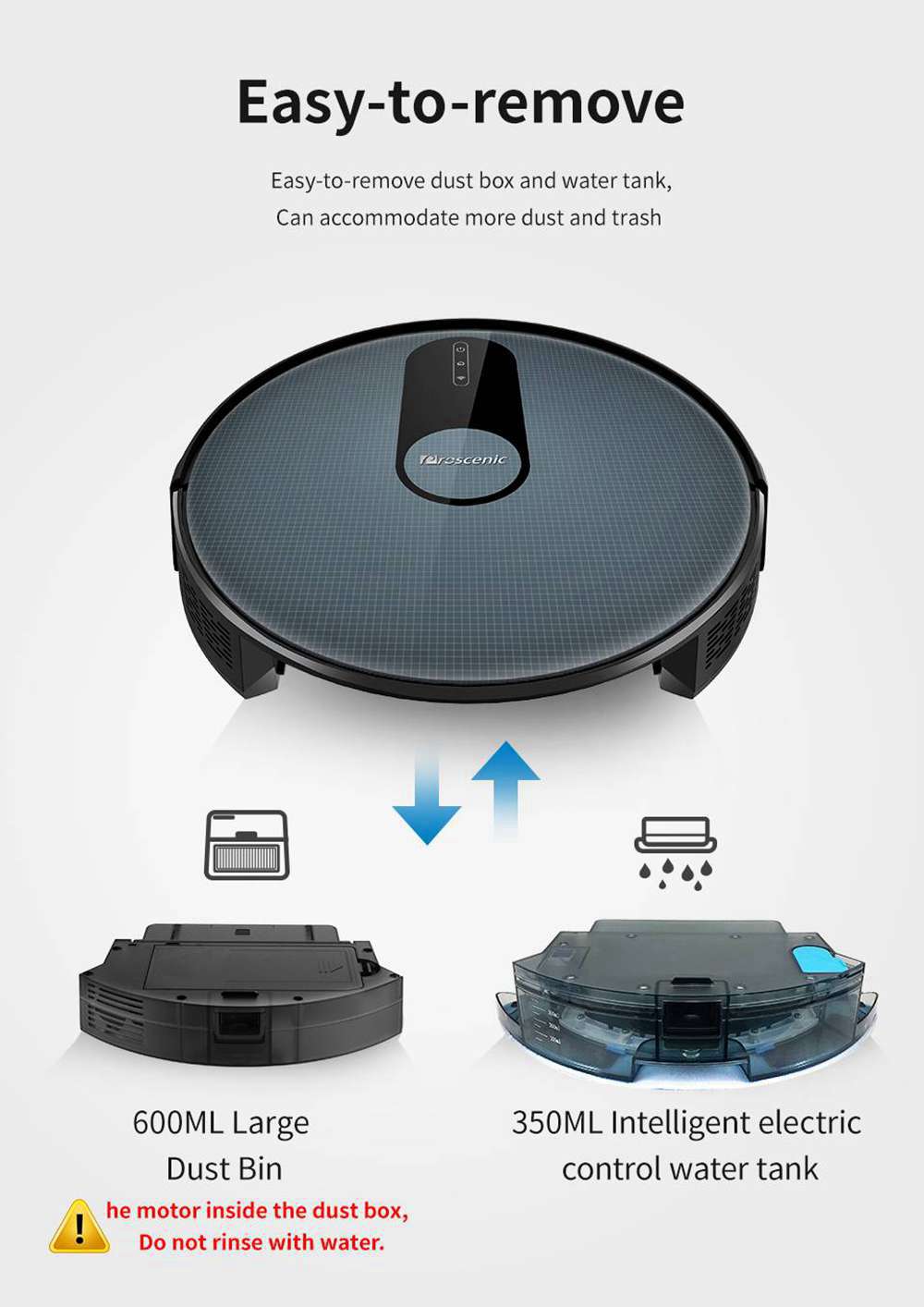 Proscenic 820P Robot Vacuum Cleaner 1800Pa Strong Suction Alexa and APP Control with Wet Cleaning Function - Black