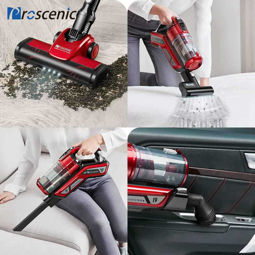 Proscenic I9 Cordless Vacuum Cleaner with LED Headlight 22KPa Powerful Suction 45 Minutes Running Time with Detachable Battery - Red