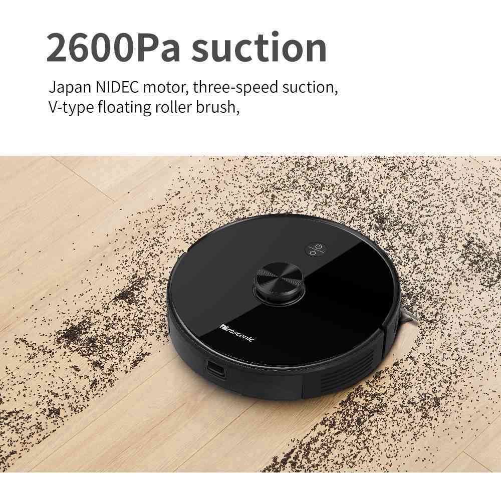 Proscenic M7 Pro Robot Vacuum Cleaner LDS Laser Navigation 2600Pa Powerful Suction APP and Alexa Control Multi Mapping - Black