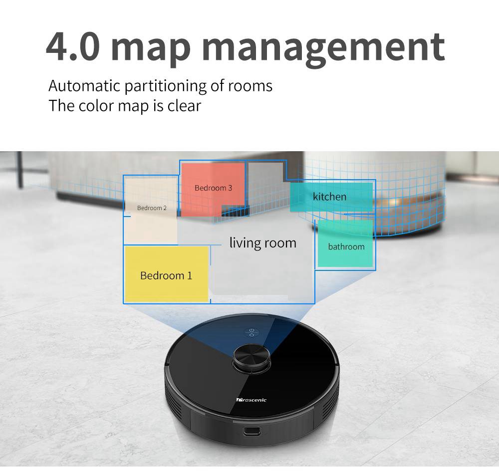 Robot-tolmuimeja Proscenic M7 Pro LDS Laser Navigation 2600Pa võimas imemisrakendus ja Alexa Control mitmeotstarbeline kaardistamine - must