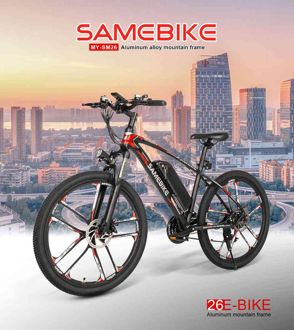 Samebike MY-SM26 Moped Electric Bike 26 Inch Tires 350W Motor Max Speed 30km/h Up To 80km Range Max Load 150kg Dual Disk Brakes LCD Display - White