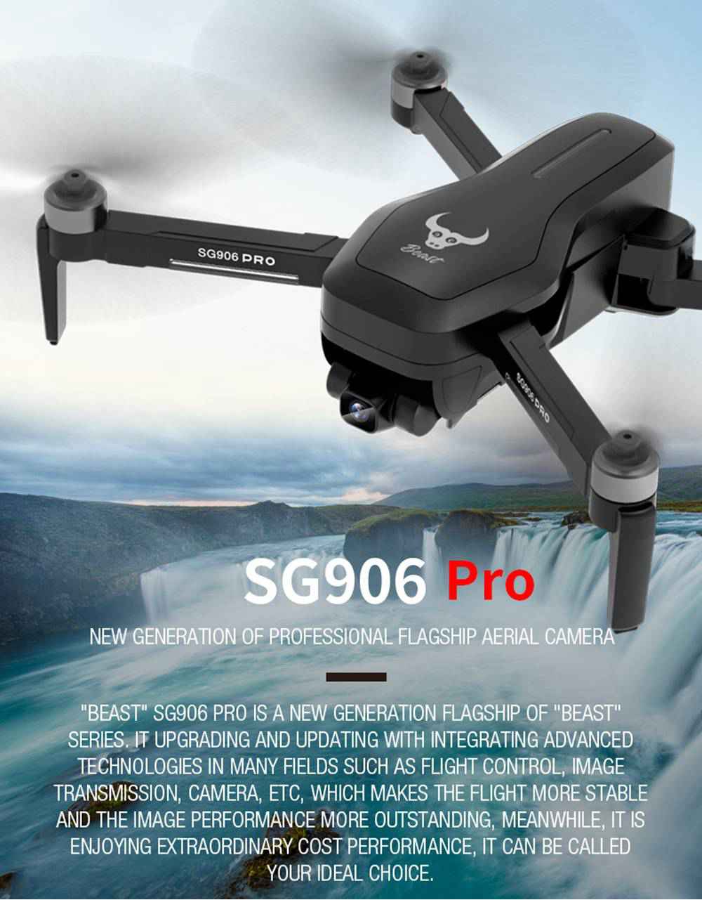 ZLRC Beast SG906 Pro 5G WIFI FPV avec caméra 4K HD Cardan 2 axes Positionnement du flux optique Drone RC sans balais une batterie - Noir