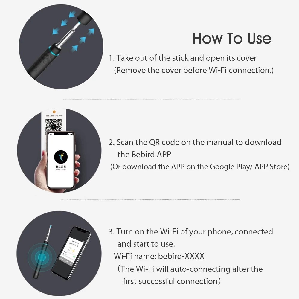 Xiaomi Mijia Bebird M9 Pro Smart Visual Ear Stick 17in1 300w High Precision Endoscope 350mAh with Magnetically Charged Base Ear Picker Tool Set