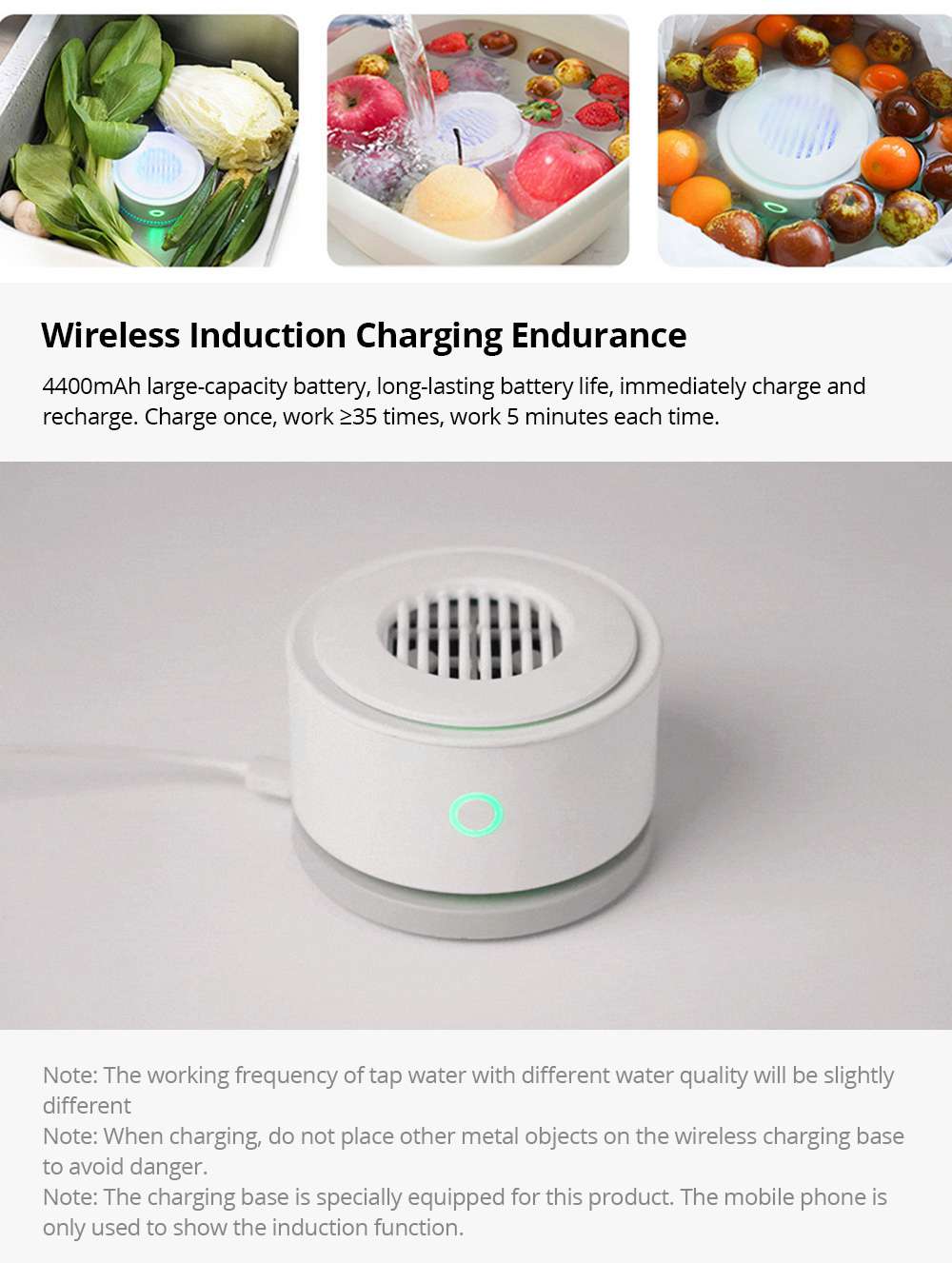 YOUBAN UPS-01 Portable Fruit and Vegetable Purifier IPX7 Waterproof Ion Purification Technology Sterilization Eliminate Pesticides 4400mAh Titanium Battery Household Business Travel Use From Xiaomi Youpin - White