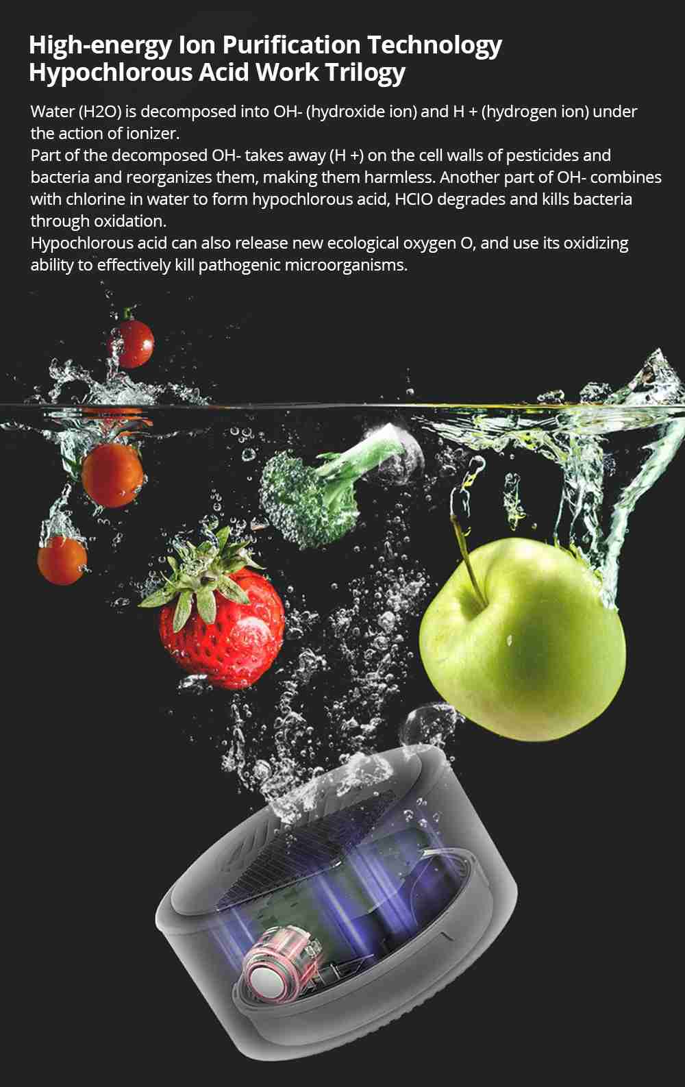 YOUBAN UPS-01 Portable Fruit and Vegetable Purifier IPX7 Waterproof Ion Purification Technology Sterilization Eliminate Pesticides 4400mAh Titanium Battery Household Business Travel Use From Xiaomi Youpin - White