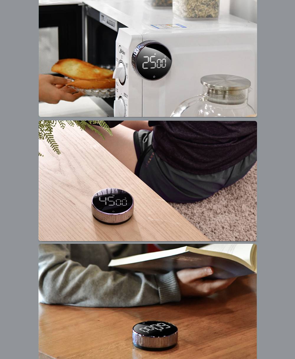 Homimin Round Magnetic Timer LCD Display Beep Alarm Max Setting 99 Minutes For Kitchen Cooking Reminder - Black