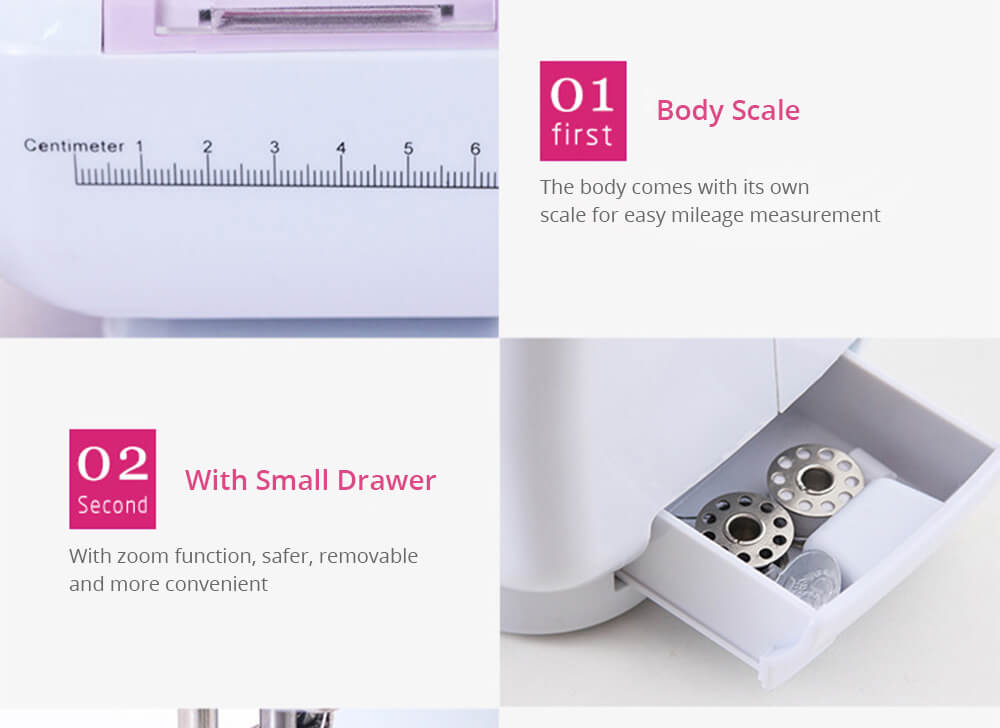 Portable Mini Household Multifunction Electric Sewing Machine 12 Stitches Double Thread Replaceable Presser Foot - White