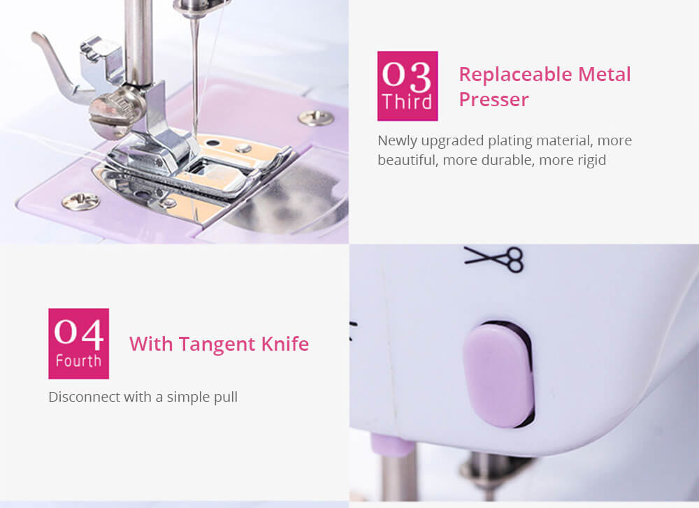 Portable Mini Household Multifunction Electric Sewing Machine 12 Stitches Double Thread Replaceable Presser Foot - White