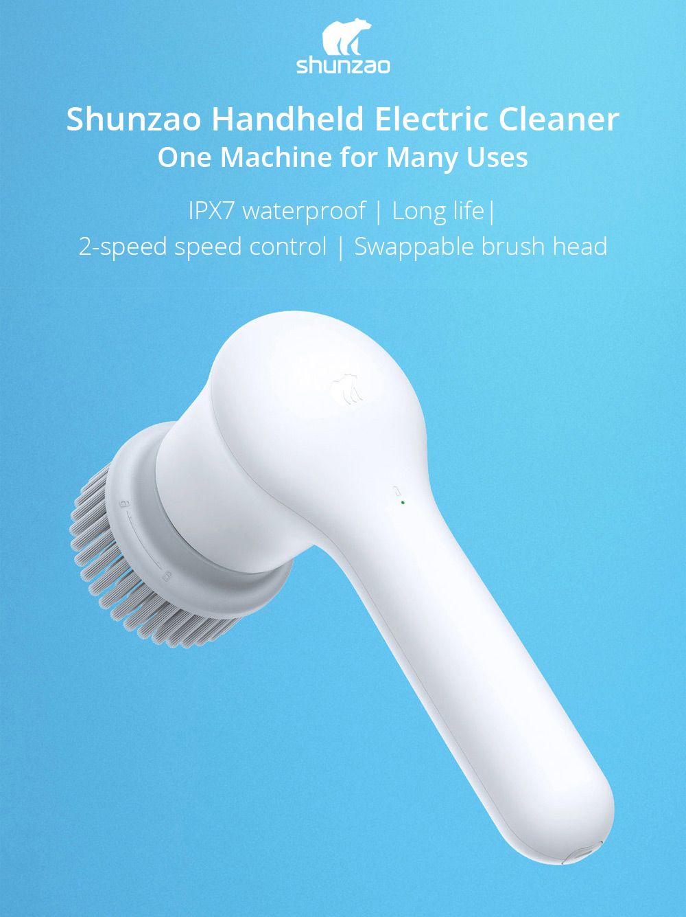 Shunzao PCH2-C Handheld Intelligent Kitchen Cleaning Machine IPX7 Waterproof Chargeable Remove Stubborn Stains Range Hood Bathtub - White