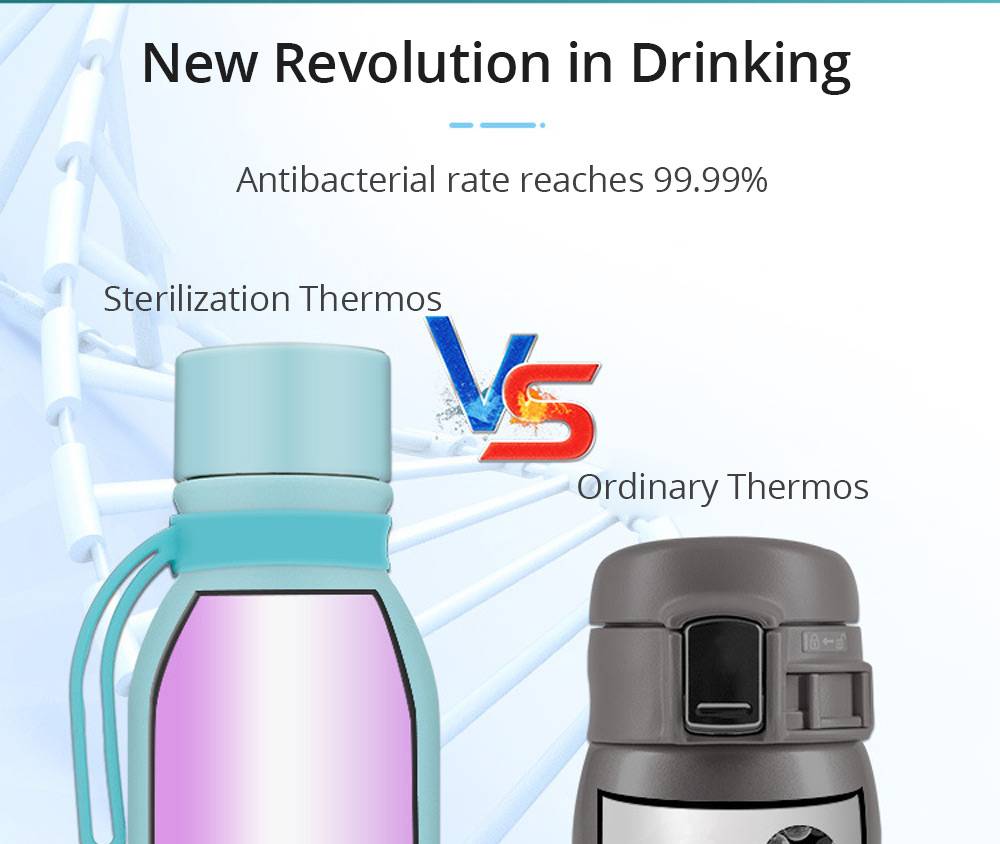 550ml Deep UV Sterilizing Thermos Purified Drinking Water Sterilization Rate 99.9% USB Charging Home Office - Pink