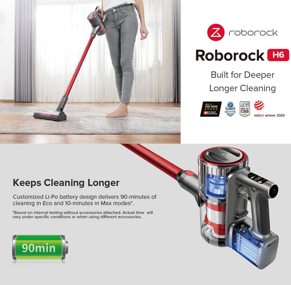 Roborock H6 Portable Wireless Handheld Vacuum Cleaner 150AW Strong Suction 420W Brushless Motor 3610mAh Battery OLED Display International Version - Space Silver