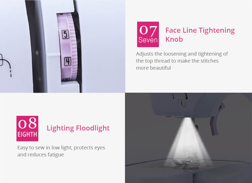 Portable Mini Household Multifunction Electric Sewing Machine 12 Stitches Double Thread Replaceable Presser Foot - White