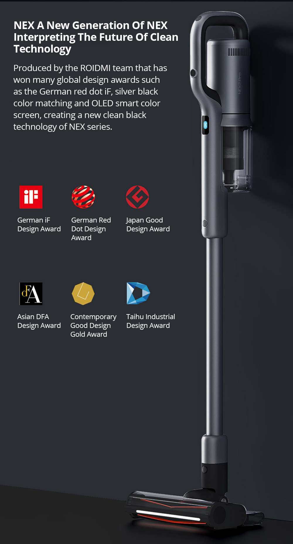 Roidmi Nex 2 Pro Portable Wireless Handheld Vacuum Cleaner Grey