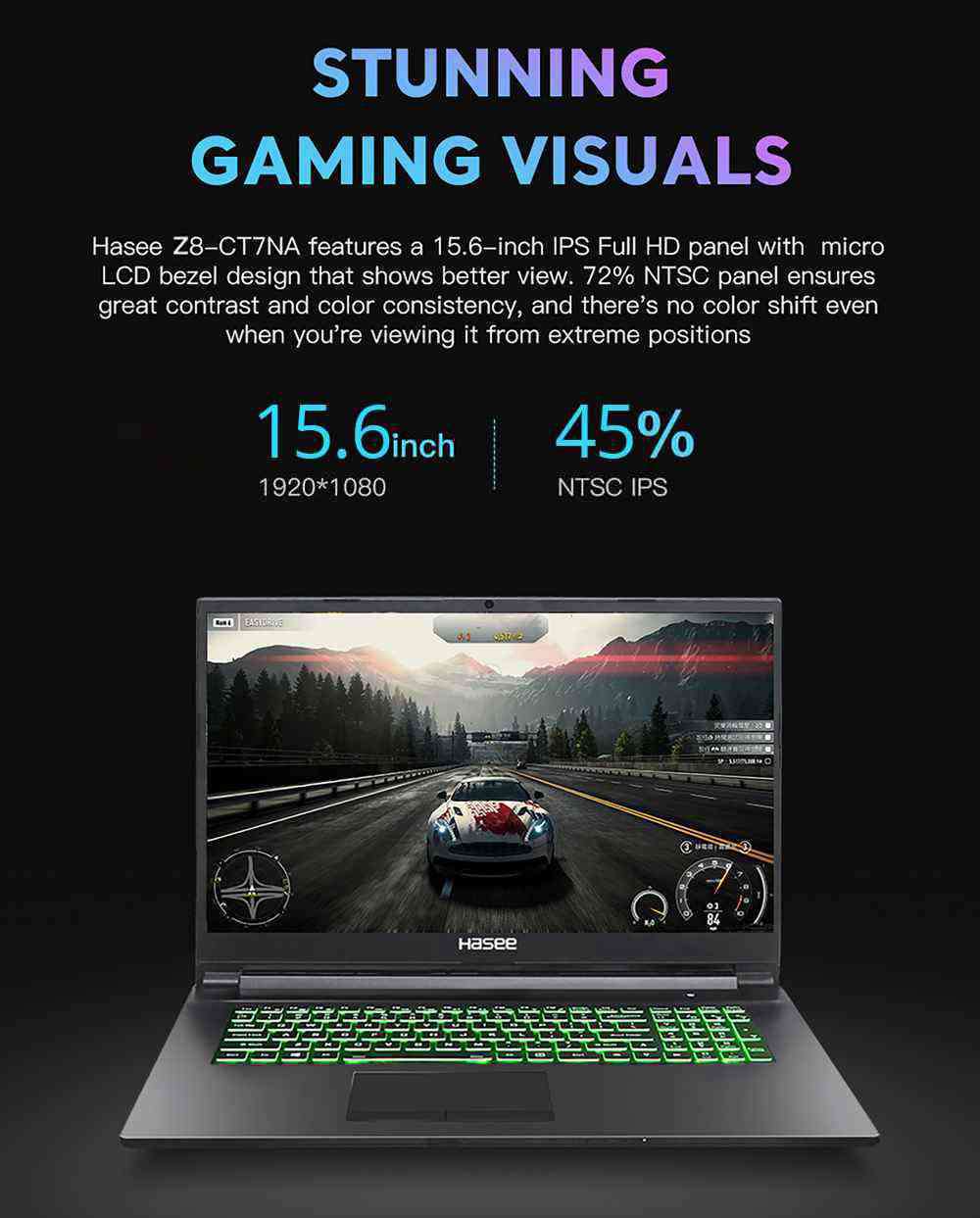 Hasee Z8-CT7NA Gaming Laptop 15.6 Inch 8GB 512GB Black