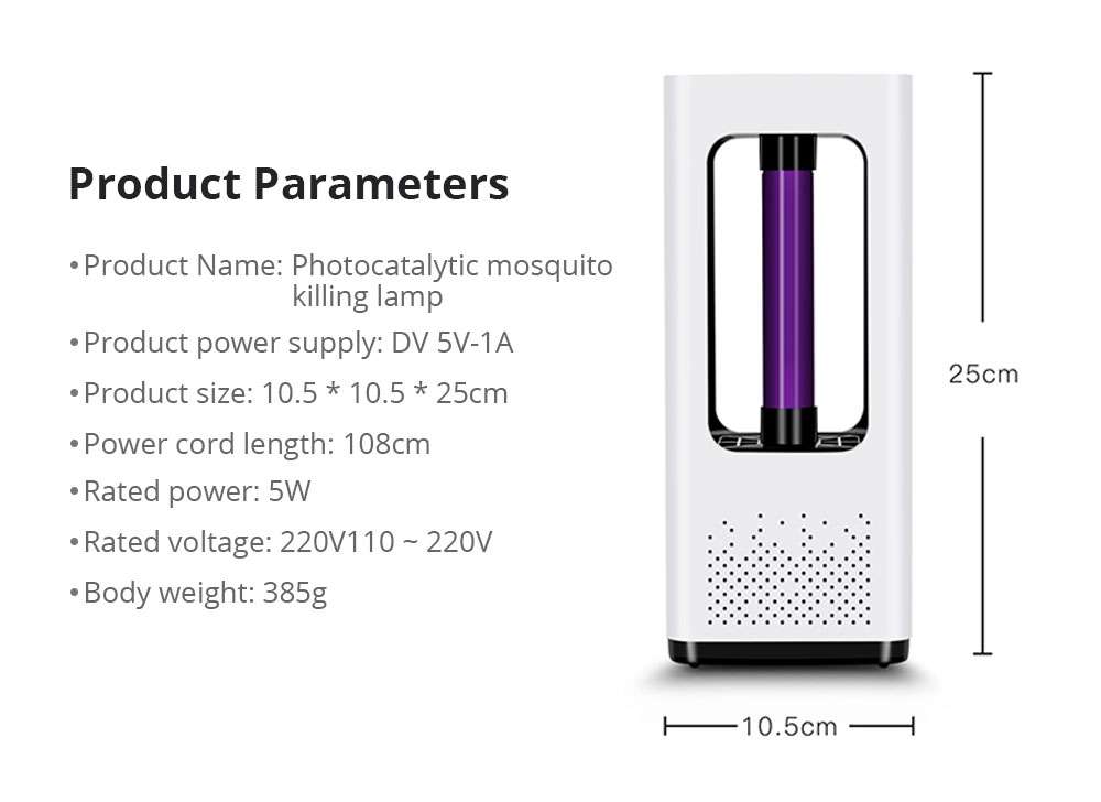 Electric Mosquito Killer Lamp Portable Mute Pure physical 365nm LightWave Photocatalyst Insect Pest Trap Lamp For Home Outdoor Camping USB Version 199 Square - White