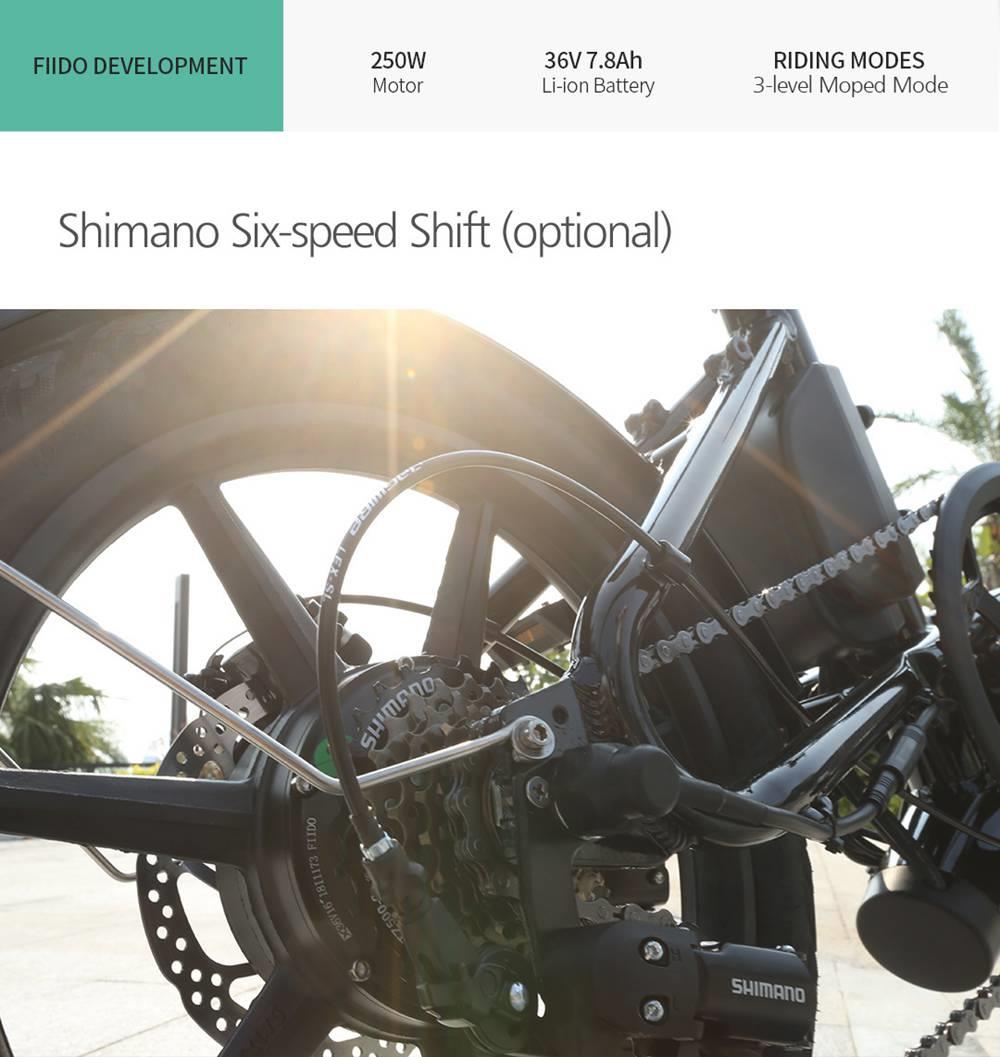 FIIDO D3S Folding Moped Electric Bike Gear Shifting Version City Bike Commuter Bike 16 inch Tires 250W Motor Max 25km/h SHIMANO 6 Speeds Shift 7.8Ah Battery - White