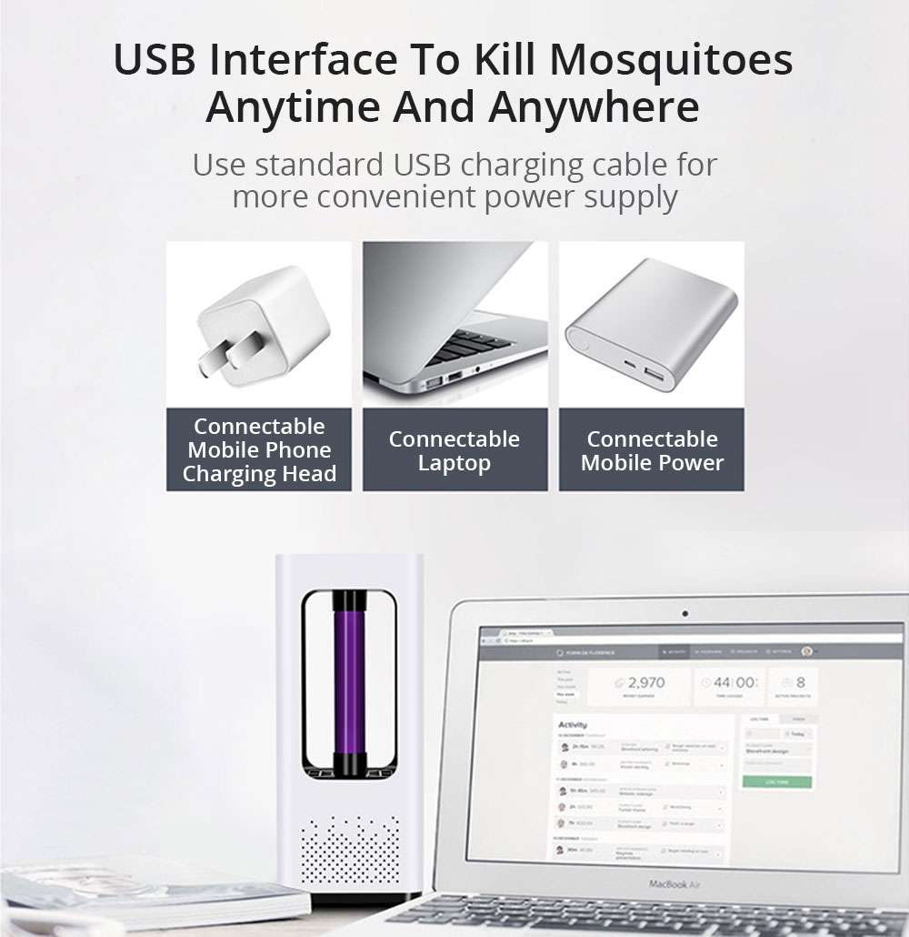 Electric Mosquito Killer Lamp Portable Mute Pure physical 365nm LightWave Photocatalyst Insect Pest Trap Lamp For Home Outdoor Camping USB Version 199 Square - White