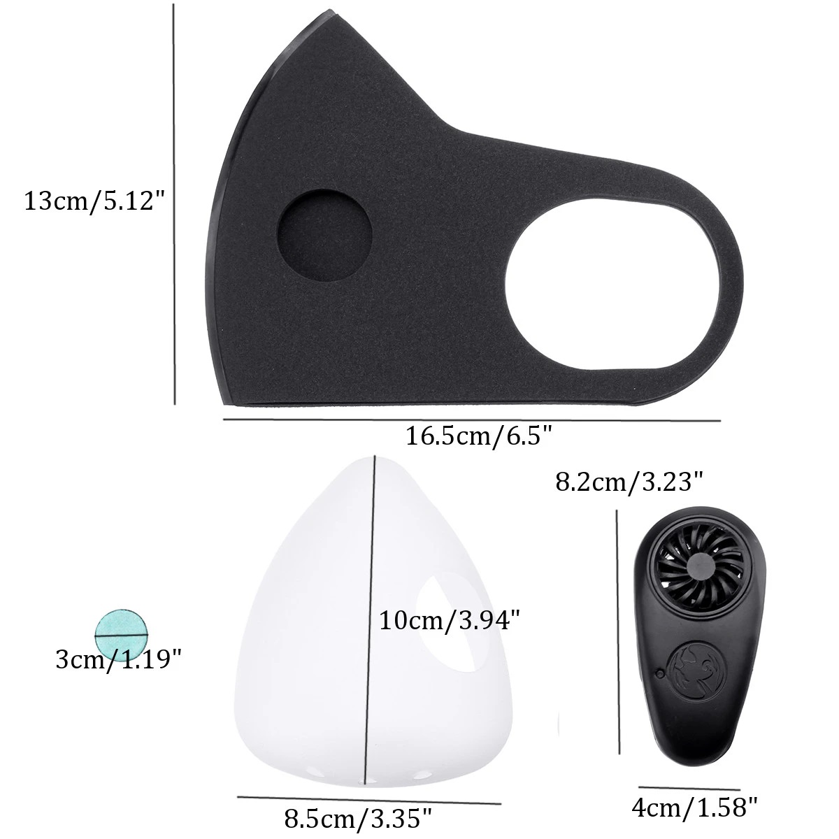 3Pcs Reusable Smart Electric Face Mask Automatic Air-Purifying For PM2.5 Anti Haze Exhaust Gas Pollen Dust - Black