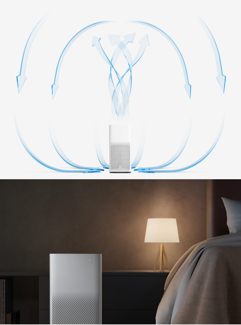 Xiaomi Mijia Air Purifier 2H HEPA Triple-layer Filter Formaldehyde Removal Real-time AQI Monitoring Google Assistant Amazon Alexa Voice Control Home Office International Version - White