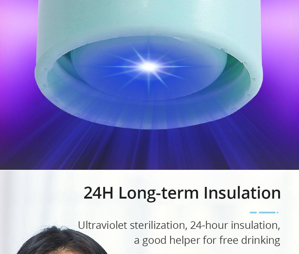 550ml Deep UV Sterilizing Thermos Purified Drinking Water Sterilization Rate 99.9% USB Charging Home Office - Pink