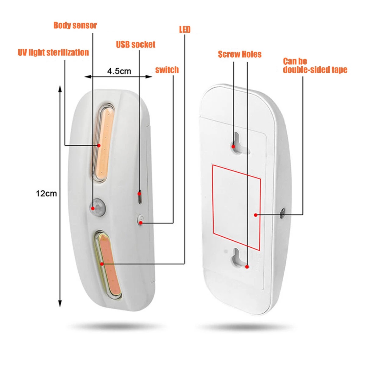 Portable Ultraviolet Germicidal Lamp Automatic Sensor Switch 3.7V Voltage For Office Family Travel Medical disinfection - White