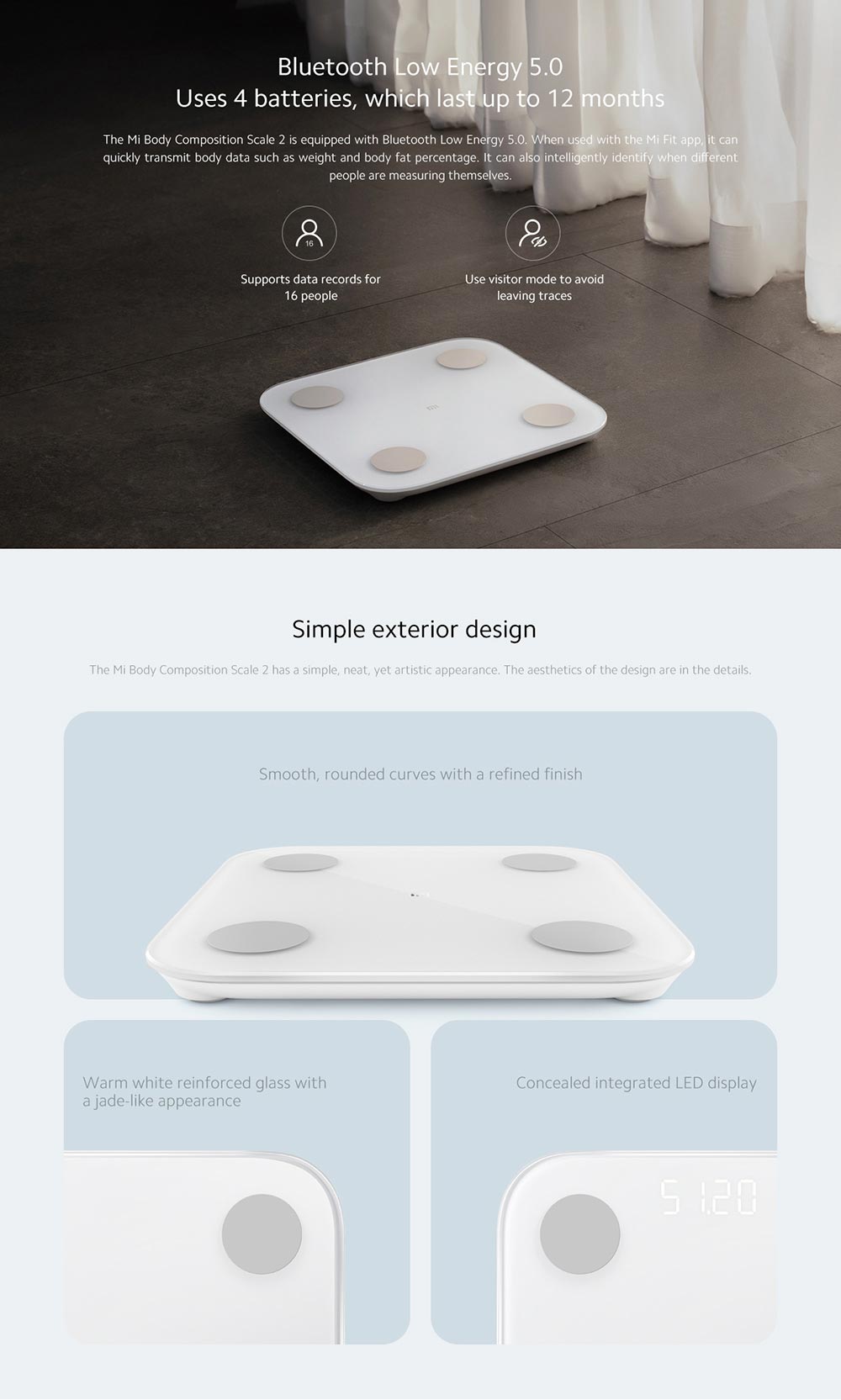 Xiaomi 2.0 Smart Bluetooth Body Fat Scale - White