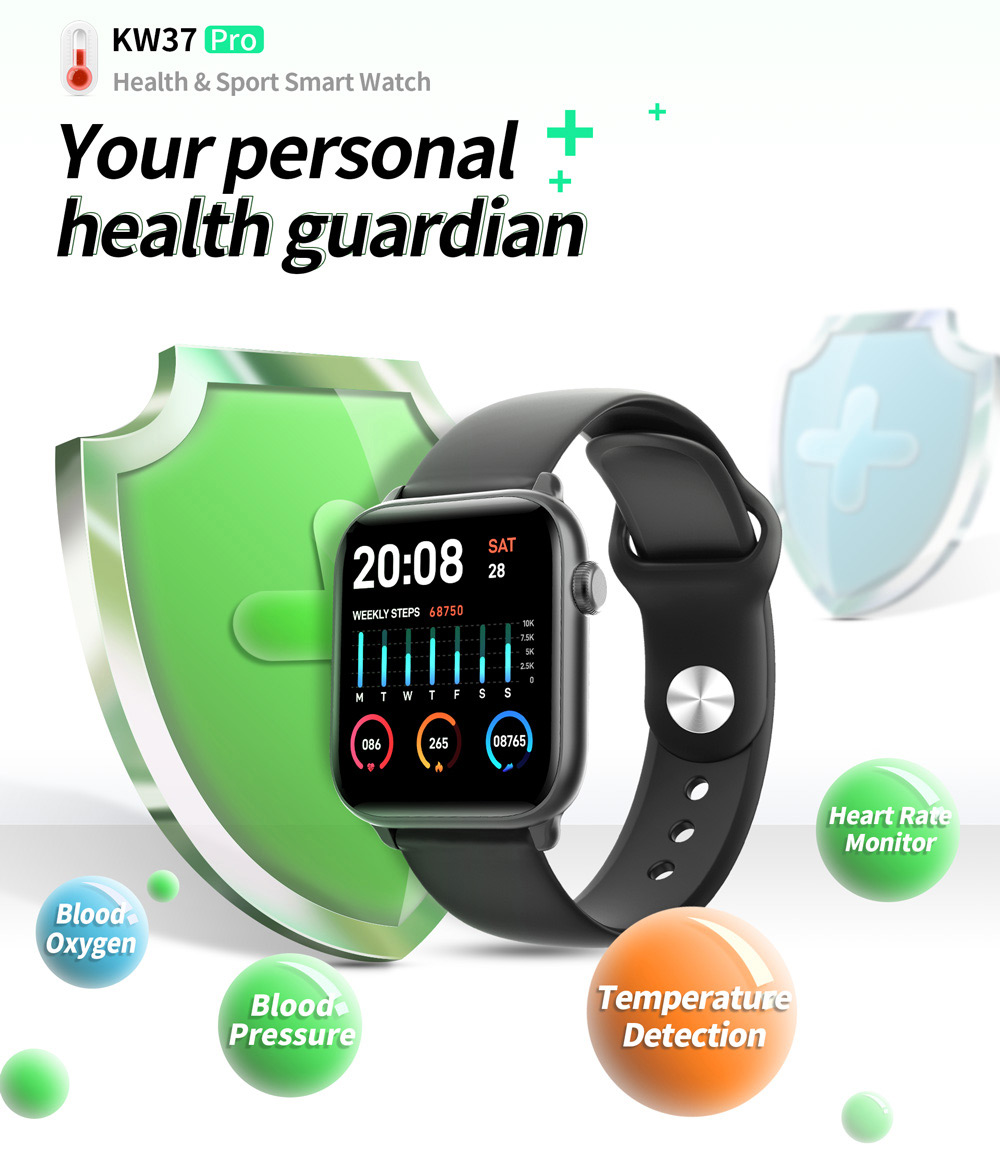 KW37 PRO Smart Watch Real-time Body Temperature Measurement Heart Rate Blood Pressure Monitor Bluetooth 4.0 - Pink