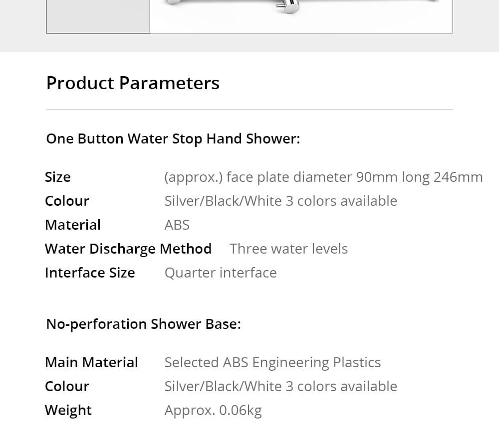 OPPLE Pressurized Handheld Shower Set Punch-Free Adsorption Three-speed Mode Adjustable Automatic Charging One-click STOP Button - Black