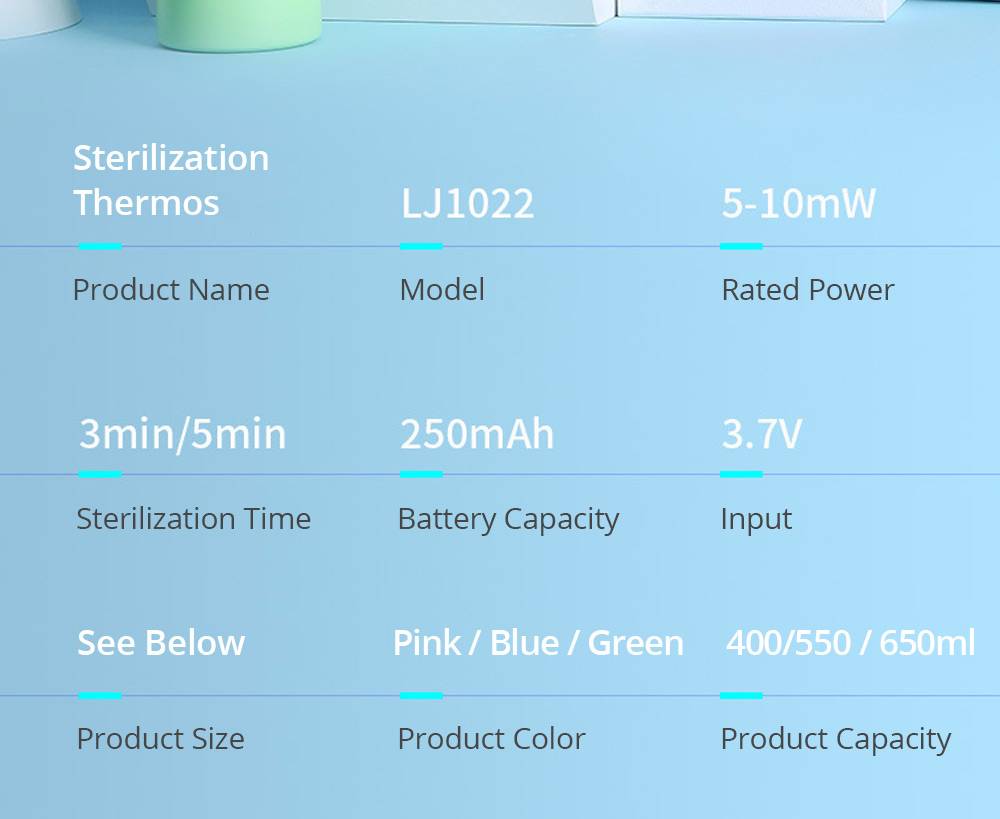 550ml Deep UV Sterilizing Thermos Purified Drinking Water Sterilization Rate 99.9% USB Charging Home Office - Pink