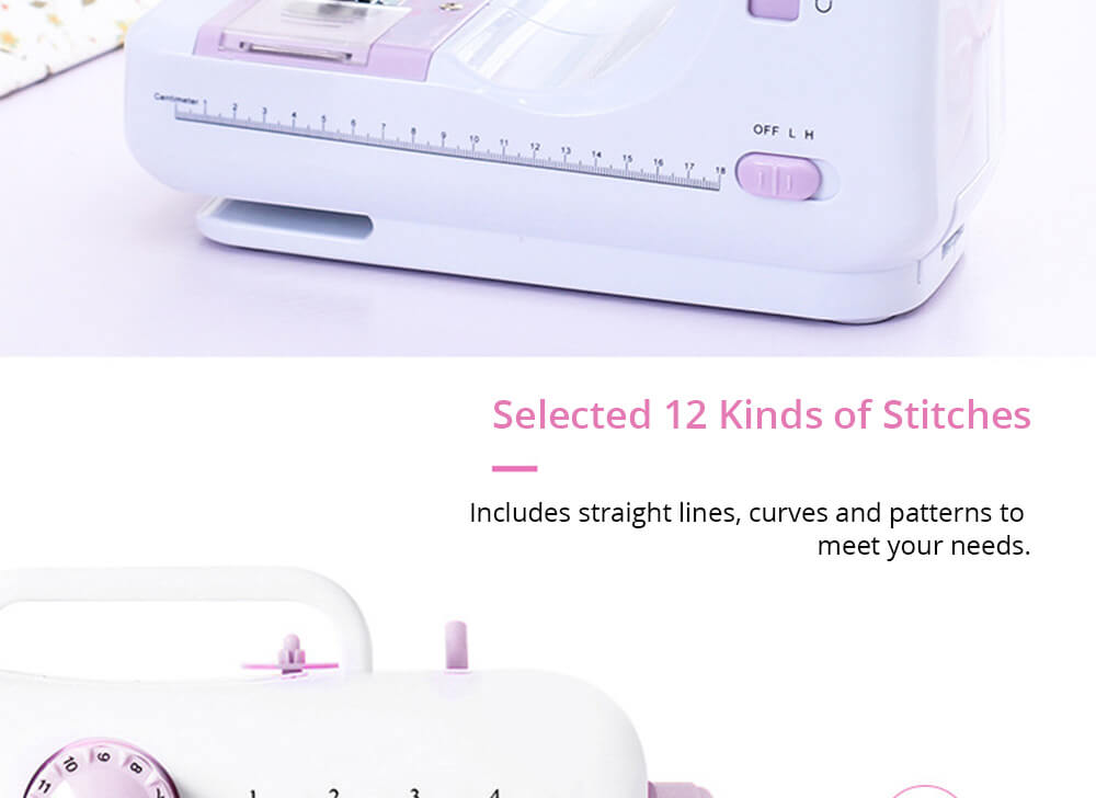 Portable Mini Household Multifunction Electric Sewing Machine 12 Stitches Double Thread Replaceable Presser Foot - White