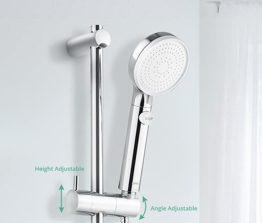 OPPLE Pressurized Handheld Shower Set Punch-Free Adsorption Three-speed Mode Adjustable Automatic Charging One-click STOP Button - White