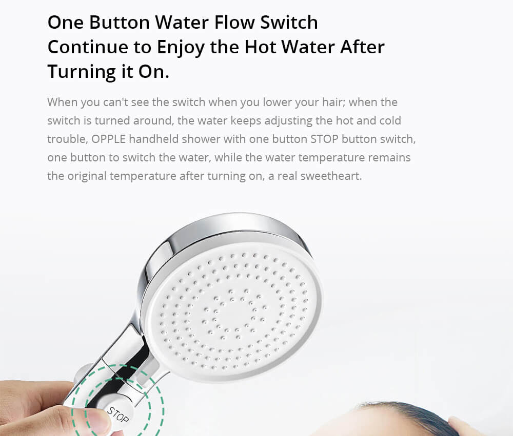 OPPLE Pressurized Handheld Shower Set Punch-Free Adsorption Three-speed Mode Adjustable Automatic Charging One-click STOP Button - Black