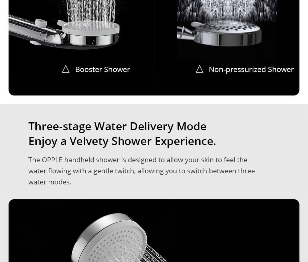 OPPLE Pressurized Handheld Shower Set Punch-Free Adsorption Three-speed Mode Adjustable Automatic Charging One-click STOP Button - Black