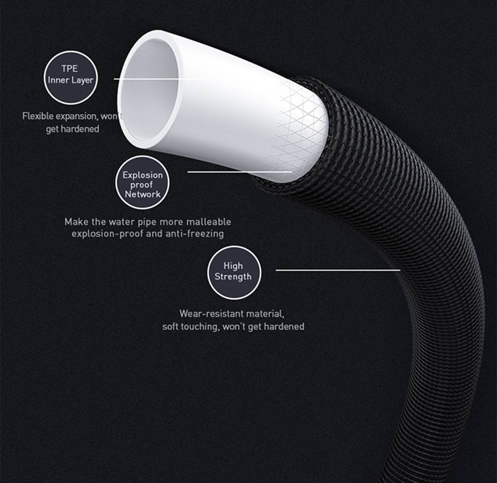 Baseus CRXCO1 Simple Life Car Spray Nozzle With 7.5m Magic Telescopic Explosion-Proof TPE Water Pipe Three-Section Interface Water-shaped Adjustable - Black