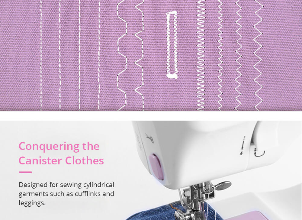 Portable Mini Household Multifunction Electric Sewing Machine 12 Stitches Double Thread Replaceable Presser Foot - White