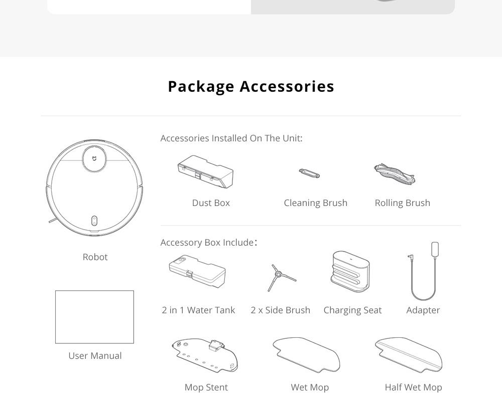 Xiaomi Mijia Pro STYJ02YM Robot Vacuum Cleaner LDS Version 2100pa Intelligent Electric Control Water Tank Three Cleaning Modes - White