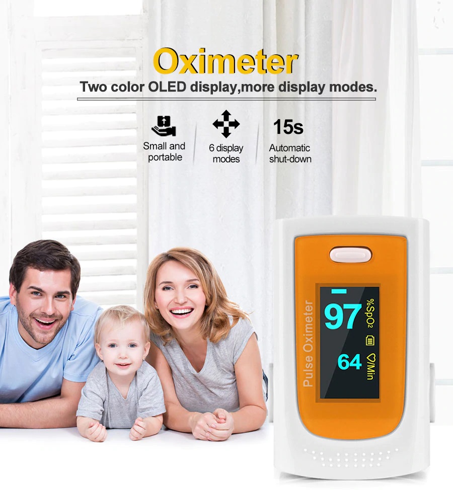 Portable Fingertip Oximeter Blood Oxygen Heart Rate Monitor LED Display Home Physical Health Oximeter - Blue