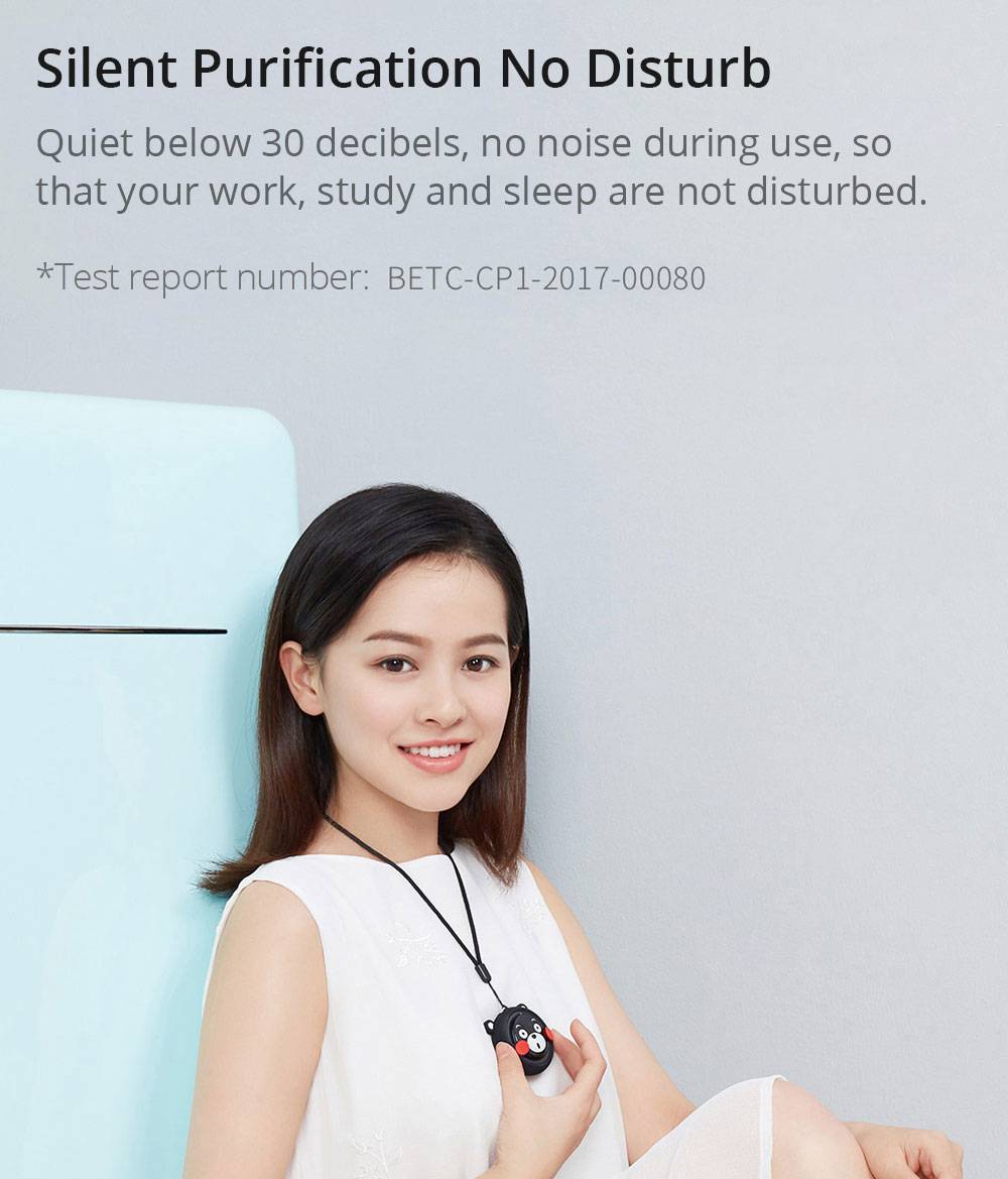 COCLEAN Kumamoto Bear Portable Mini Electric Air Purifier High-efficiency Negative Ion Remove Formaldehyde Viruses 165mAh Battery - Black