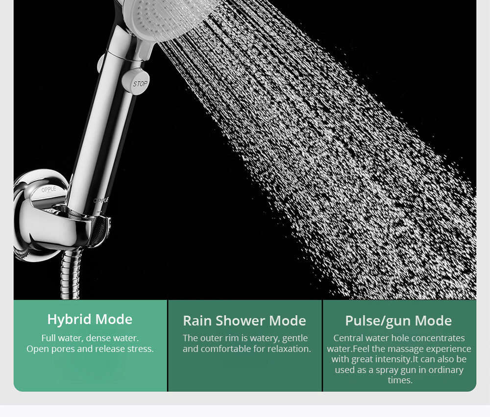 OPPLE Pressurized Handheld Shower Set Punch-Free Adsorption Three-speed Mode Adjustable Automatic Charging One-click STOP Button - Silver