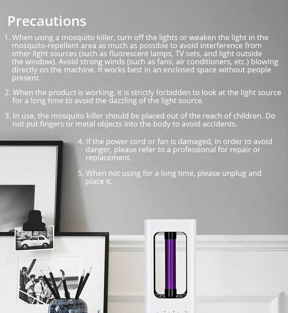 Electric Mosquito Killer Lamp Portable Mute Pure physical 365nm LightWave Photocatalyst Insect Pest Trap Lamp For Home Outdoor Camping USB Version 199 Square - White