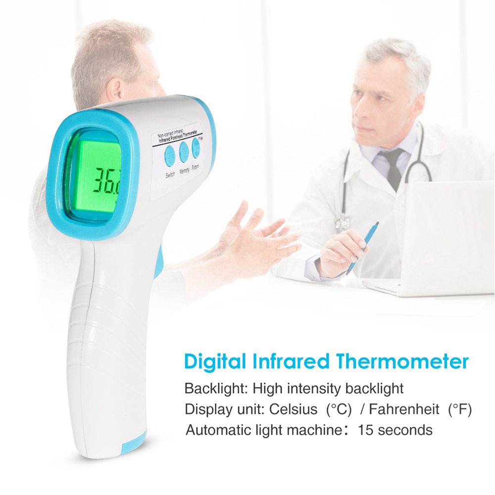 Digital Noncontact Infrared Forehead Thermometer White Blue