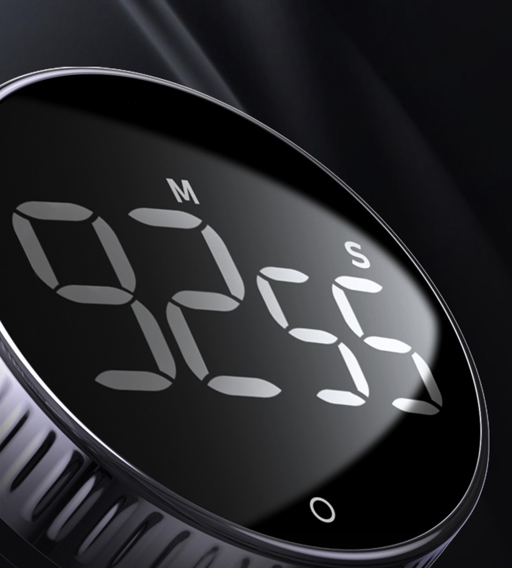 Homimin Round Magnetic Timer LCD Display Beep Alarm Max Setting 99 Minutes For Kitchen Cooking Reminder - Black