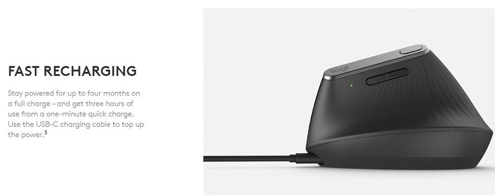 Logitech MX Vertical Wireless Mouse Advanced Ergonomic Design Reduces Muscle Strain Control and Move Content Between 3 Windows and Apple Computers (Bluetooth or USB) Rechargeable Graphite - Black