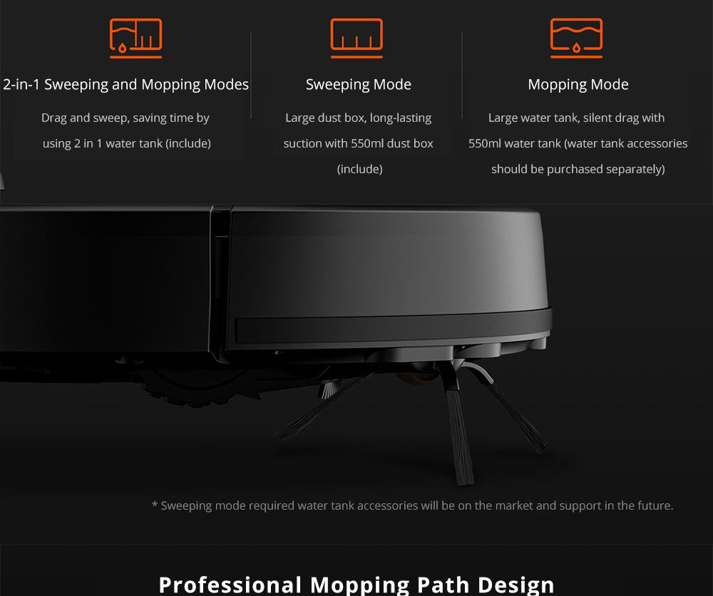 Xiaomi Mijia Pro STYJ02YM Robot Vacuum Cleaner LDS Version 2100pa Intelligent Electric Control Water Tank Three Cleaning Modes - Black