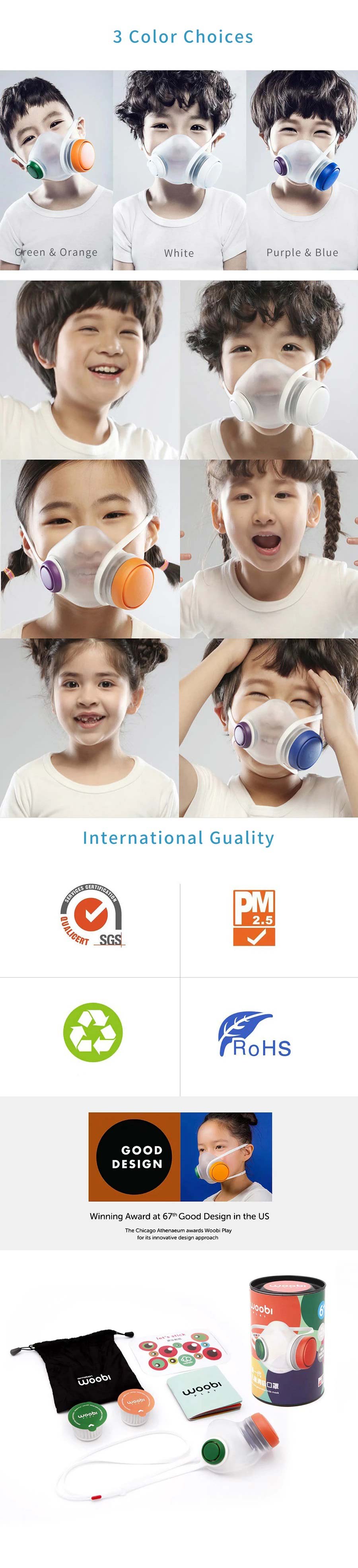 Woobi Play Children Anti-Pollution Mask Reusable Washable F95 4-Layers Filter 95% Anti PM2.5 Safe Clean Breathing Mask From Xiaomi Youpin