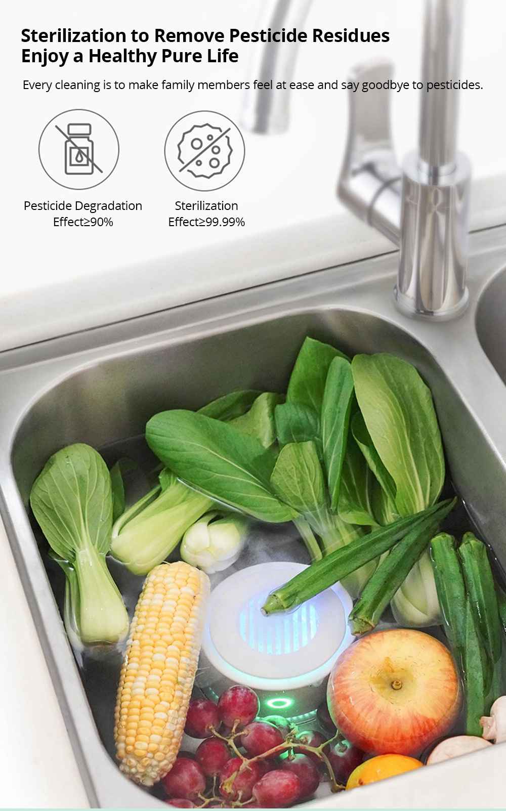 YOUBAN UPS-01 Portable Fruit and Vegetable Purifier IPX7 Waterproof Ion Purification Technology Sterilization Eliminate Pesticides 4400mAh Titanium Battery Household Business Travel Use From Xiaomi Youpin - White