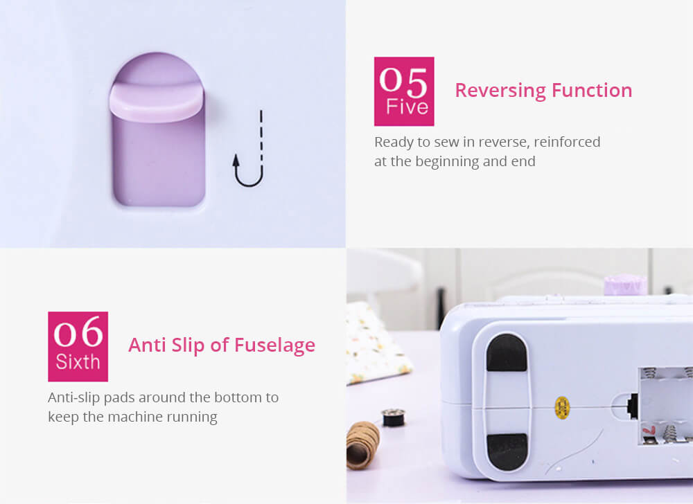 Portable Mini Household Multifunction Electric Sewing Machine 12 Stitches Double Thread Replaceable Presser Foot - White