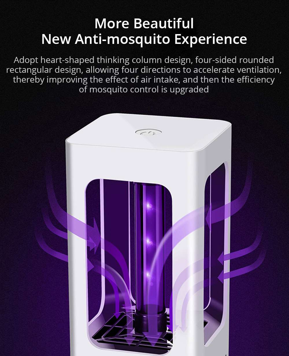 Electric Mosquito Killer Lamp Portable Mute Pure physical 365nm LightWave Photocatalyst Insect Pest Trap Lamp For Home Outdoor Camping USB Version 199 Square - White