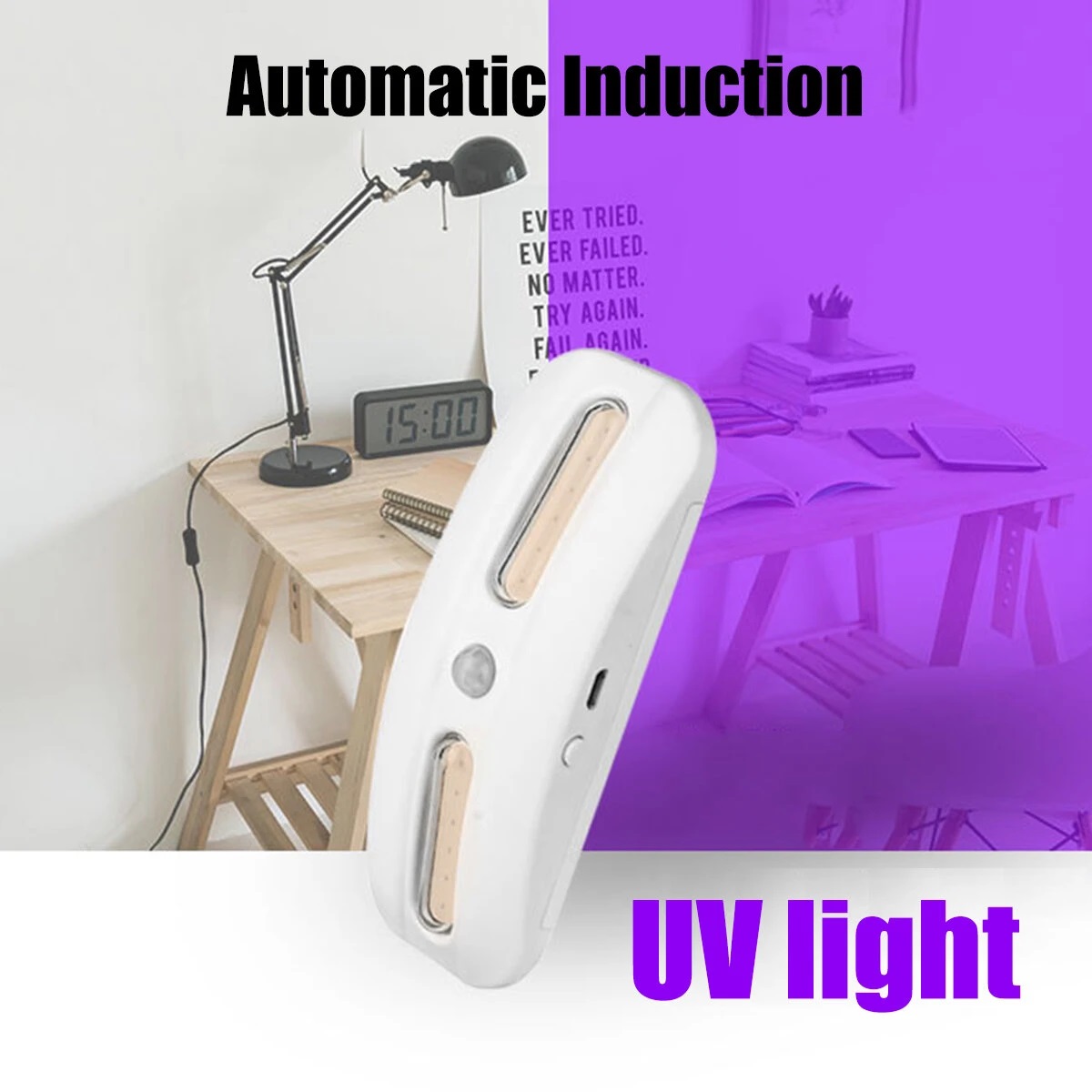 Portable Ultraviolet Germicidal Lamp Automatic Sensor Switch 3.7V Voltage For Office Family Travel Medical disinfection - White