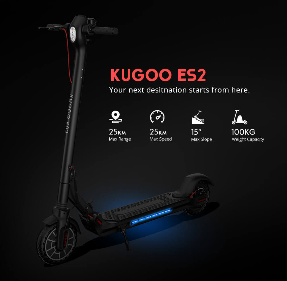 KUGOO ES2 Folding Electric Scooter 350W Motor LED Display Screen Max 25KM/H 8.5 Inch Tire - Black